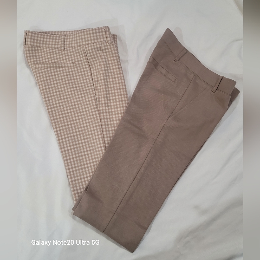 Betabrand Tan & Checkered Trousers.